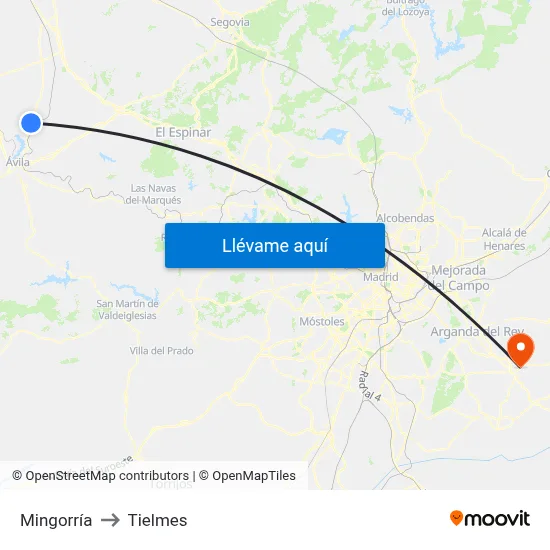 Mingorría to Tielmes map