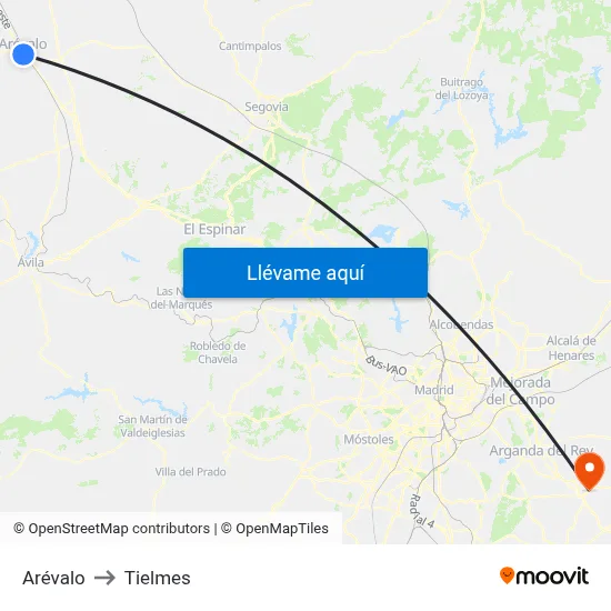 Arévalo to Tielmes map