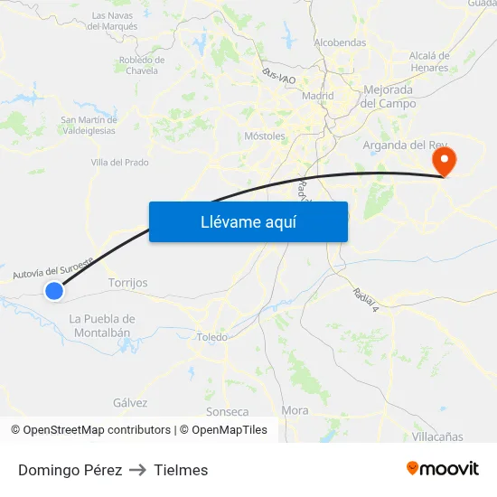 Domingo Pérez to Tielmes map