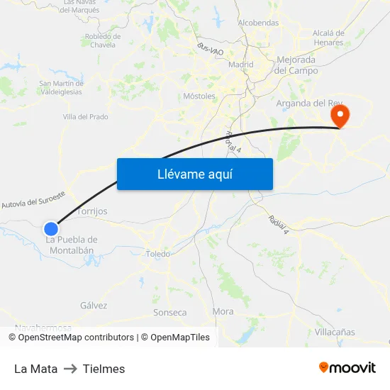 La Mata to Tielmes map