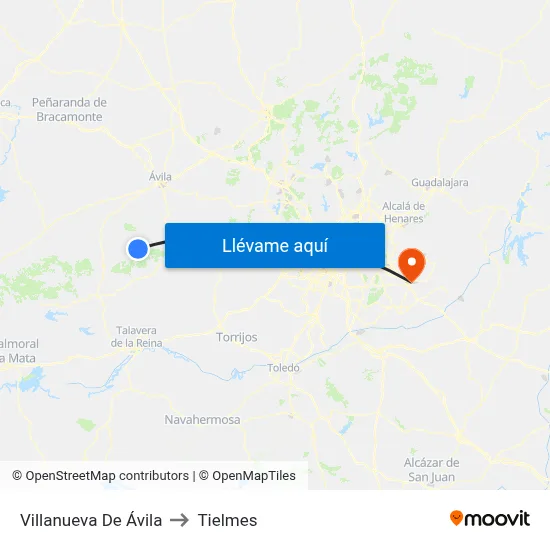 Villanueva De Ávila to Tielmes map