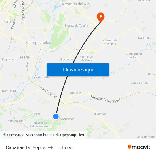 Cabañas De Yepes to Tielmes map