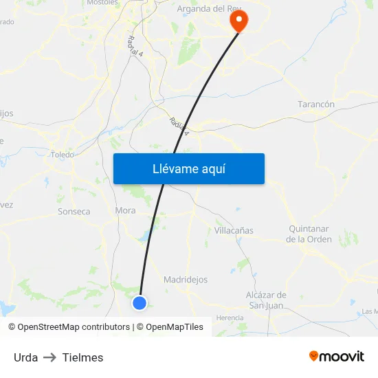 Urda to Tielmes map