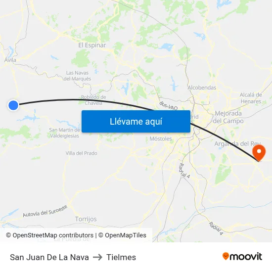 San Juan De La Nava to Tielmes map