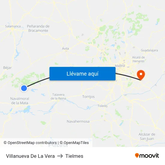 Villanueva De La Vera to Tielmes map