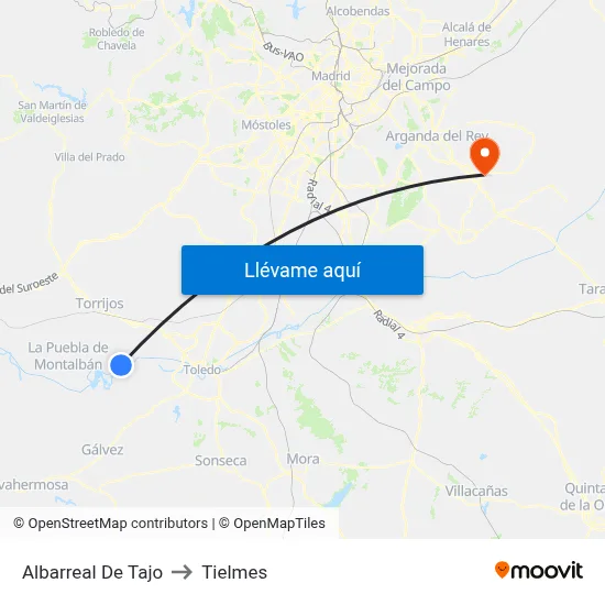 Albarreal De Tajo to Tielmes map
