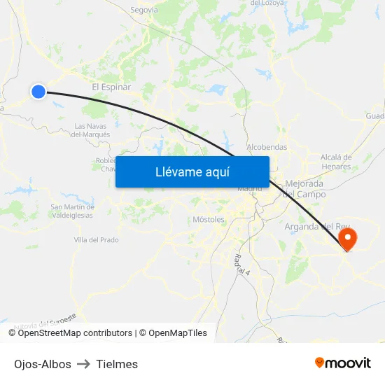 Ojos-Albos to Tielmes map