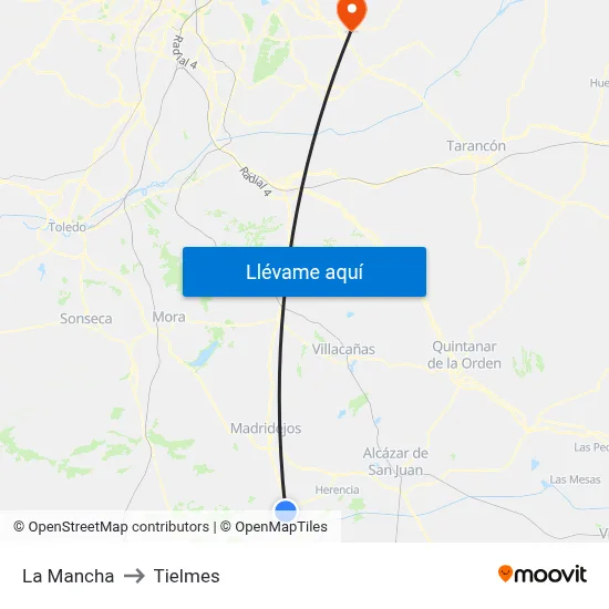 La Mancha to Tielmes map