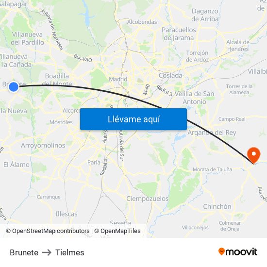 Brunete to Tielmes map