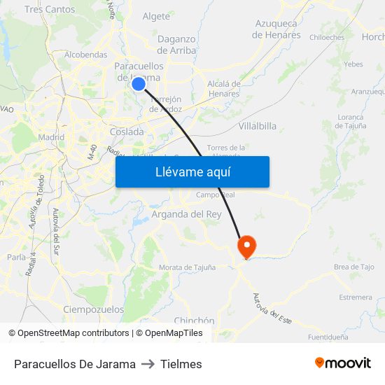 Paracuellos De Jarama to Tielmes map