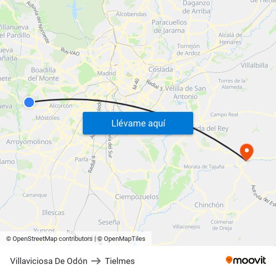 Villaviciosa De Odón to Tielmes map