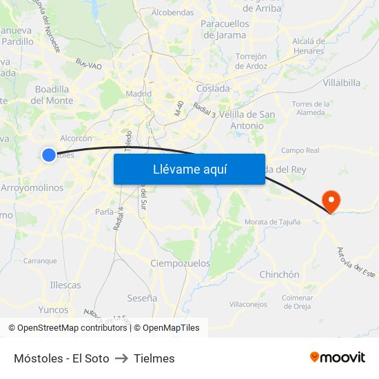 Móstoles - El Soto to Tielmes map