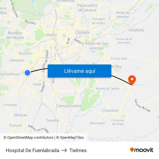 Hospital De Fuenlabrada to Tielmes map