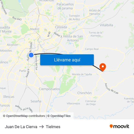 Juan De La Cierva to Tielmes map