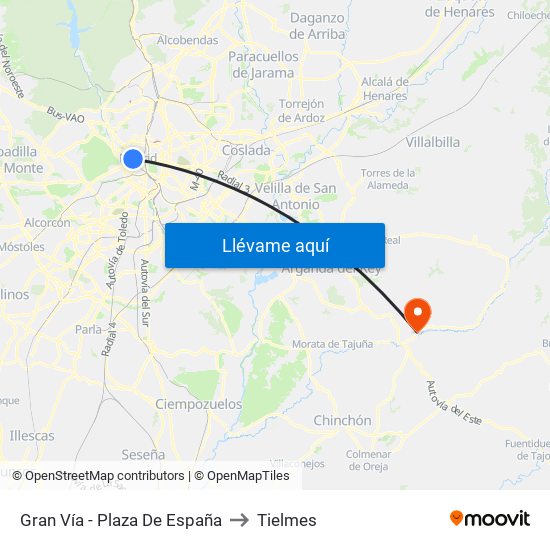 Gran Vía - Plaza De España to Tielmes map