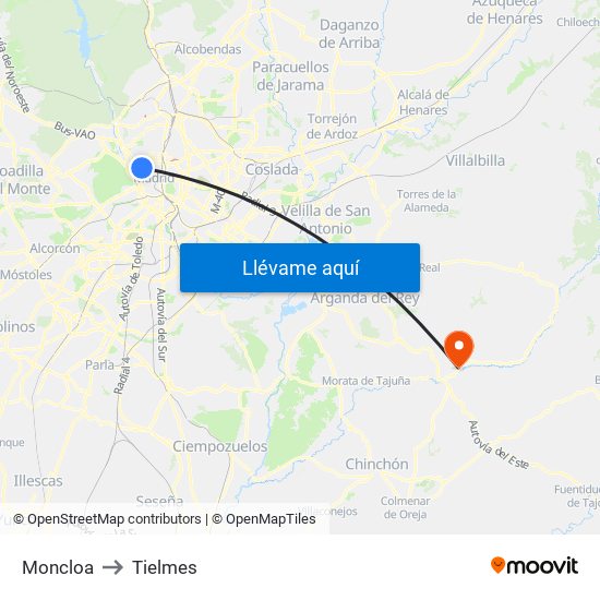 Moncloa to Tielmes map