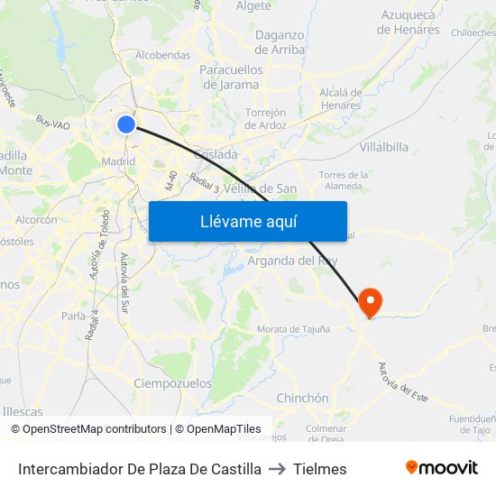 Intercambiador De Plaza De Castilla to Tielmes map