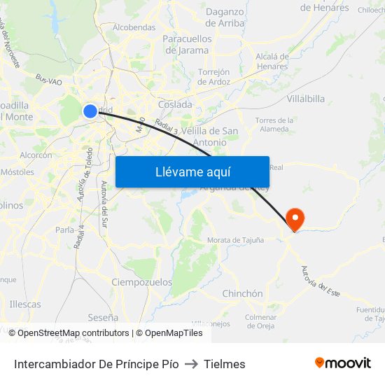 Intercambiador De Príncipe Pío to Tielmes map