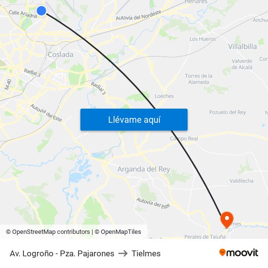 Av. Logroño - Pza. Pajarones to Tielmes map