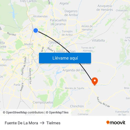 Fuente De La Mora to Tielmes map
