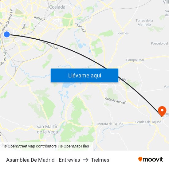 Asamblea De Madrid - Entrevías to Tielmes map