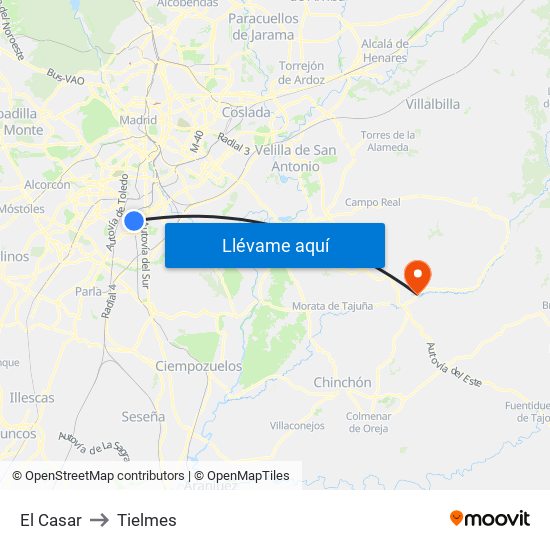 El Casar to Tielmes map