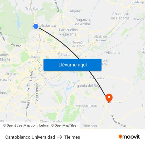 Cantoblanco Universidad to Tielmes map