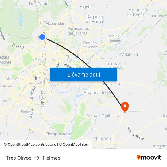 Tres Olivos to Tielmes map