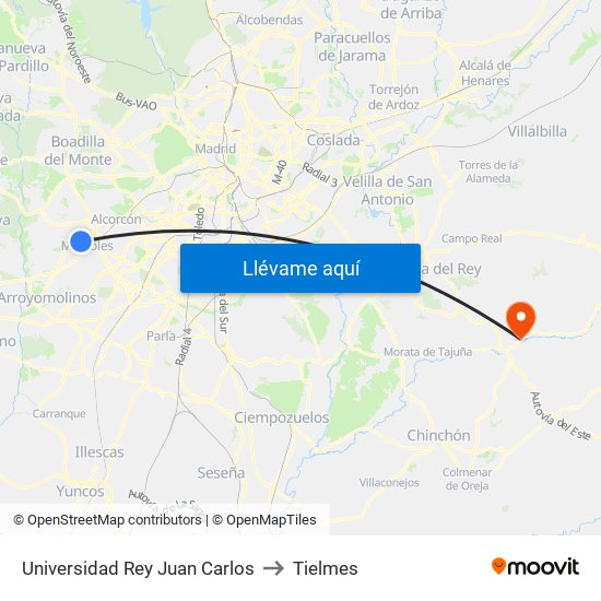 Universidad Rey Juan Carlos to Tielmes map