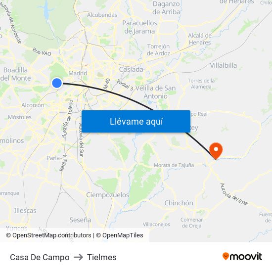 Casa De Campo to Tielmes map