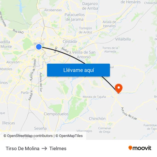 Tirso De Molina to Tielmes map