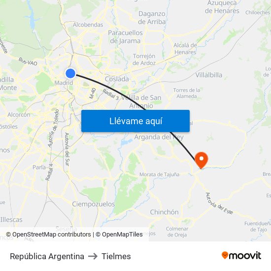 República Argentina to Tielmes map