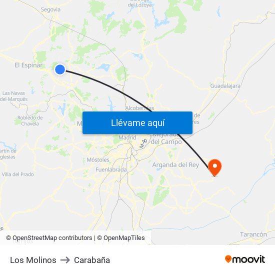 Los Molinos to Carabaña map