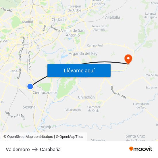 Valdemoro to Carabaña map