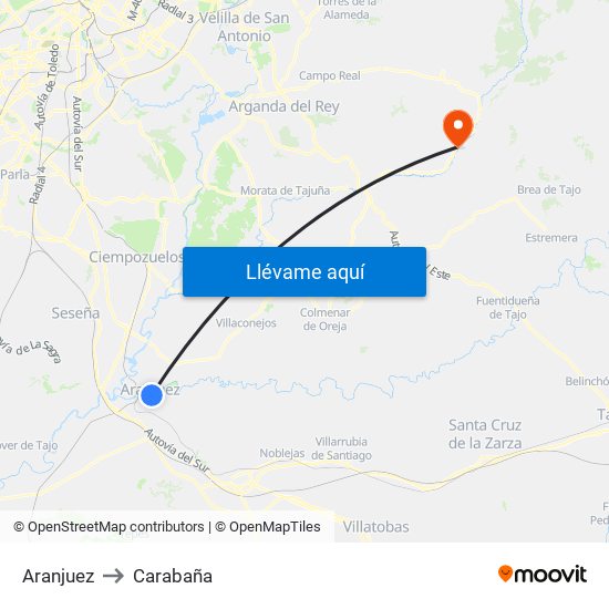Aranjuez to Carabaña map