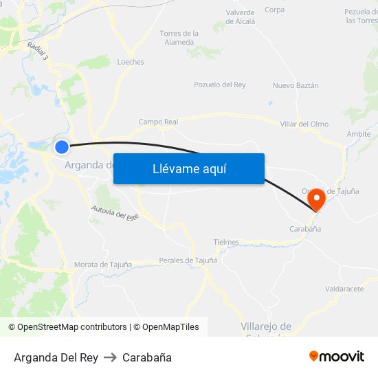 Arganda Del Rey to Carabaña map