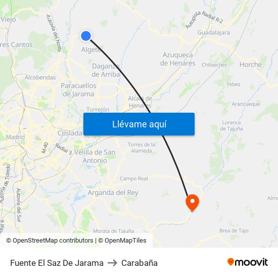 Fuente El Saz De Jarama to Carabaña map