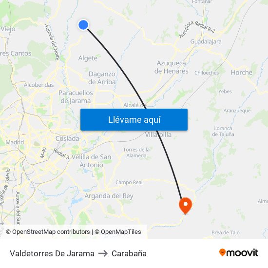 Valdetorres De Jarama to Carabaña map