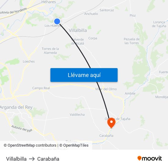 Villalbilla to Carabaña map