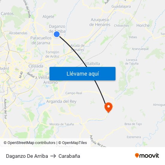 Daganzo De Arriba to Carabaña map
