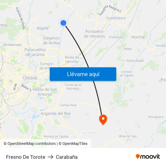 Fresno De Torote to Carabaña map