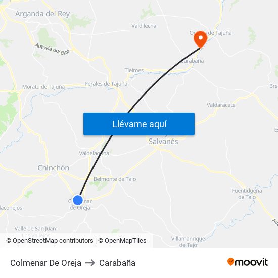 Colmenar De Oreja to Carabaña map