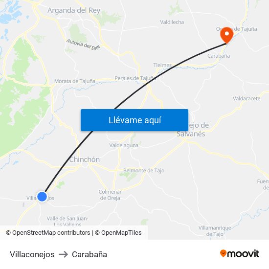 Villaconejos to Carabaña map