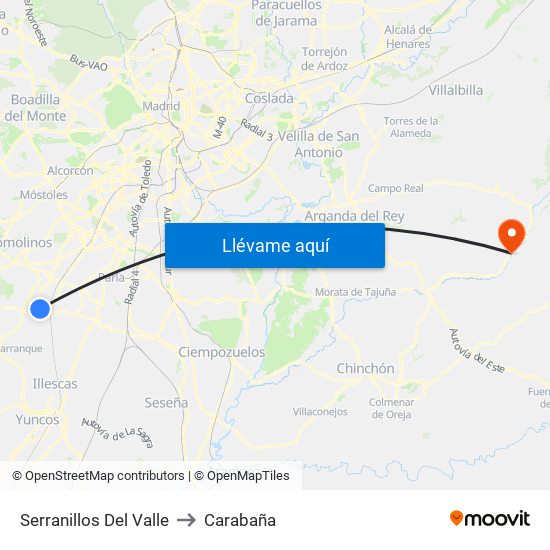 Serranillos Del Valle to Carabaña map