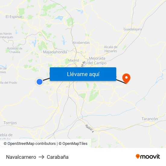 Navalcarnero to Carabaña map