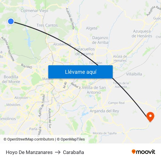 Hoyo De Manzanares to Carabaña map