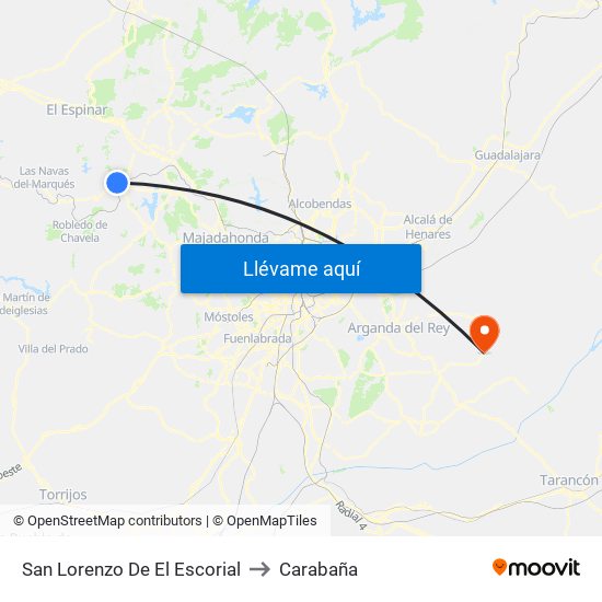 San Lorenzo De El Escorial to Carabaña map