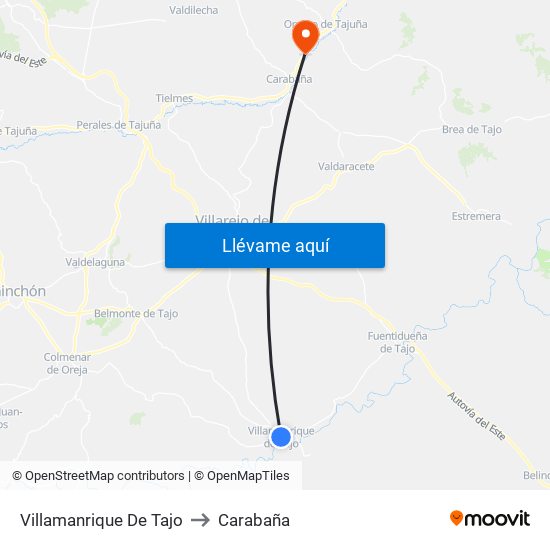 Villamanrique De Tajo to Carabaña map