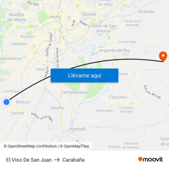 El Viso De San Juan to Carabaña map