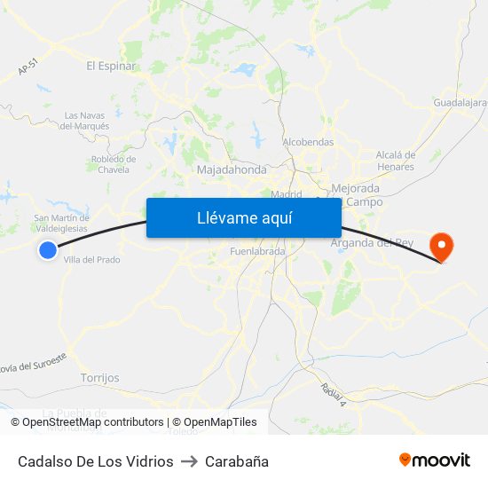 Cadalso De Los Vidrios to Carabaña map